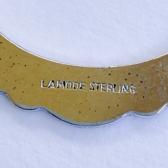 LaMode Sterling Silver Guilloche Floral Enamel Brooch Mid Century 1940s Pin - Picture 7 of 8